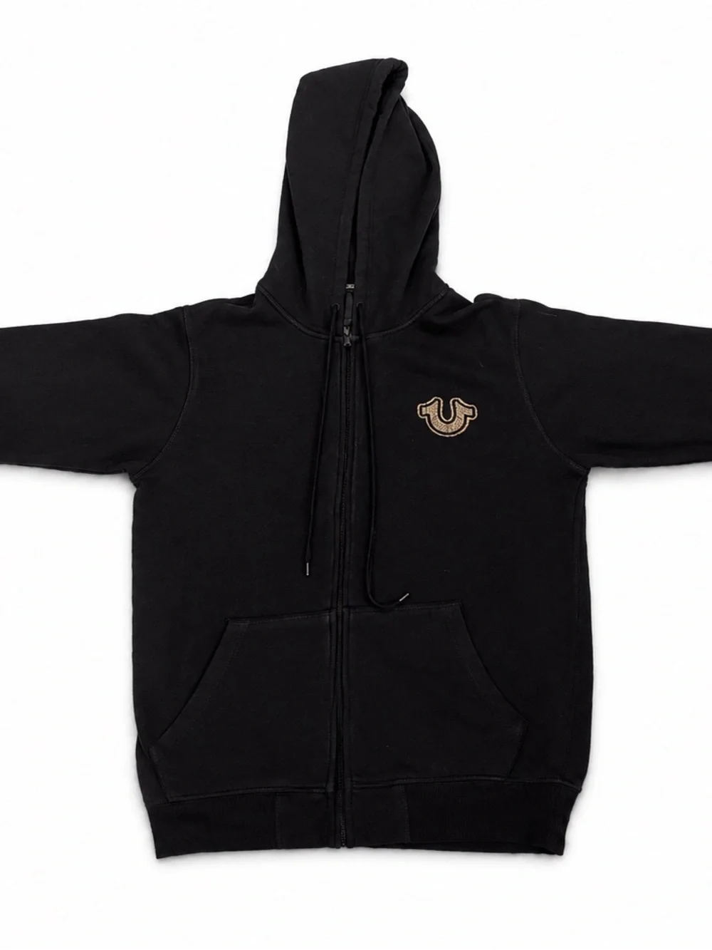 True Religion Black Hooded Zip Sweatshirt with Signature Label